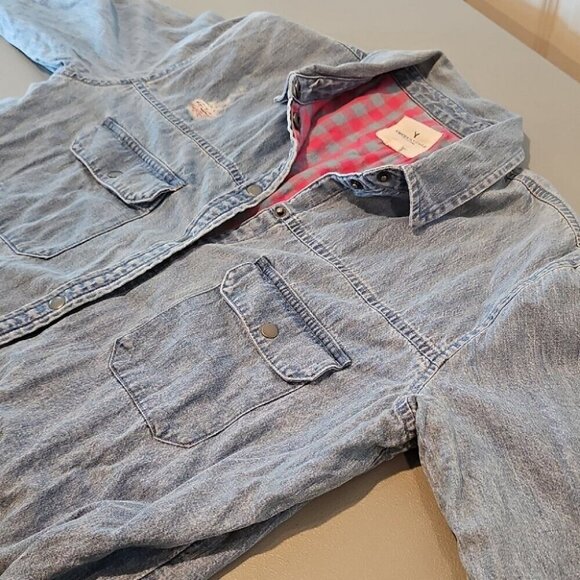 American Eagle Outfitters Distressed Medium Blue Jean Jacket - Picture 6 of 10